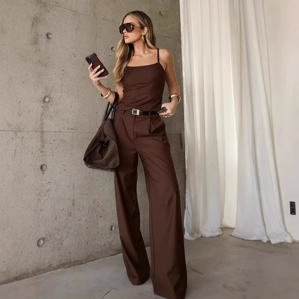 Forever 21 Retro Brown Camisole Set Fall Wide Leg Pants 2 Piece - Picture 6 of 6
